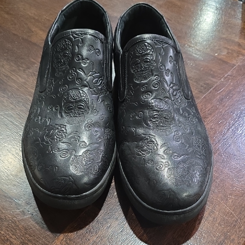 Black Embossed Slip-On Shoes